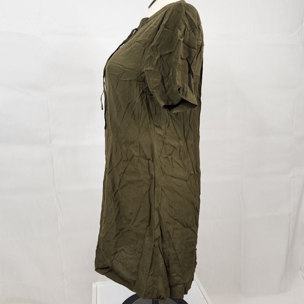 Madewell Olive Green Lace Up Shift Dress Boho T Shirt Mini Sz M Novella - Picture 6 of 14